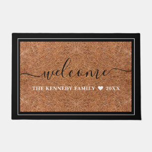 Rustic Family Name Personalised Welcome Coir Doormat