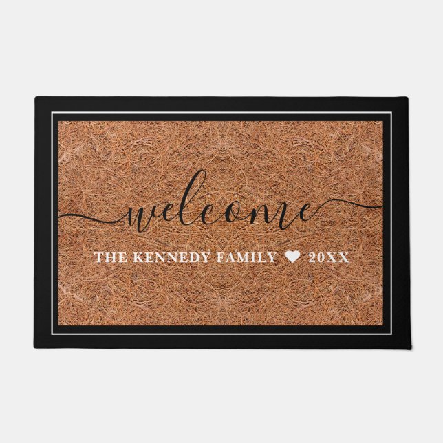 Rustic Family Name Personalised Welcome  Coir   Doormat (Front)