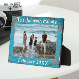 Rustic Family Name Photo Blue Wood Frame 