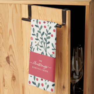 Rustic Family Name Woodland Christmas Pattern Tea Towel