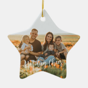 Rustic Family Photo 2-sided Joy Peace Love Xmas  Ceramic Tree Decoration