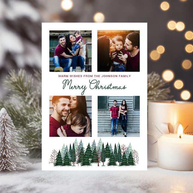 Rustic Family Photo Christmas Pine Tree  Holiday Card (Rustic Family 4 Photo Christmas Pine Tree Holiday Card)