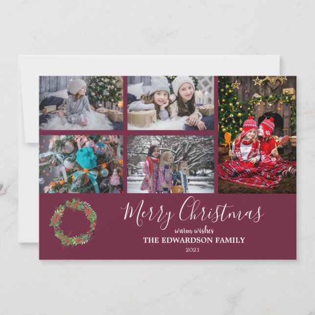 Rustic family photo collage Merry Christmas Holiday Card (Front)