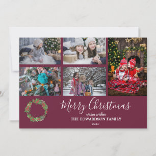 Rustic family photo collage Merry Christmas Holiday Card