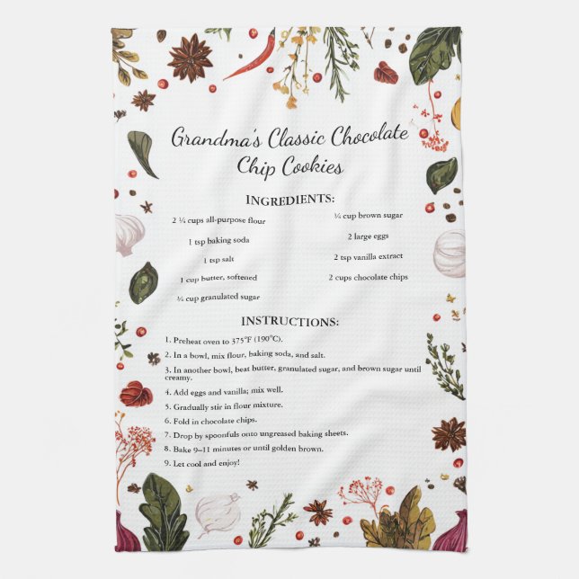 Rustic Family Recipe Keepsake Art Tea Towel (Vertical)