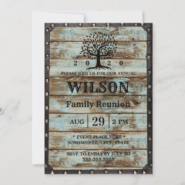 Rustic Family Reunion Barn Wood Family Tree Invitation (Front)