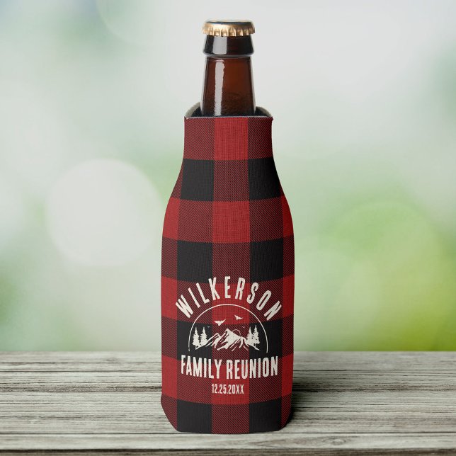 Rustic Family Reunion Cabin Lake House Red Plaid Bottle Cooler (Creator Uploaded)
