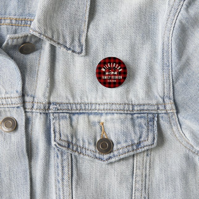 Rustic Family Reunion Cabin Retro Red Plaid 3 Cm Round Badge (In Situ)