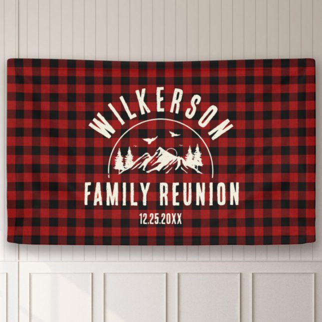Rustic Family Reunion Cabin Retro Red Plaid Banner (Creator Uploaded)