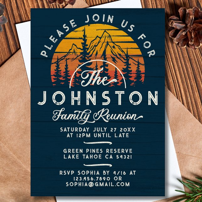 Rustic Family Reunion Vintage Retro Sunset Tree Invitation (Creator Uploaded)