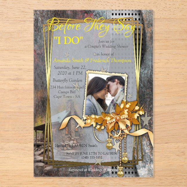 Rustic Family Stone Cabin Acrylic Invitations (Front)