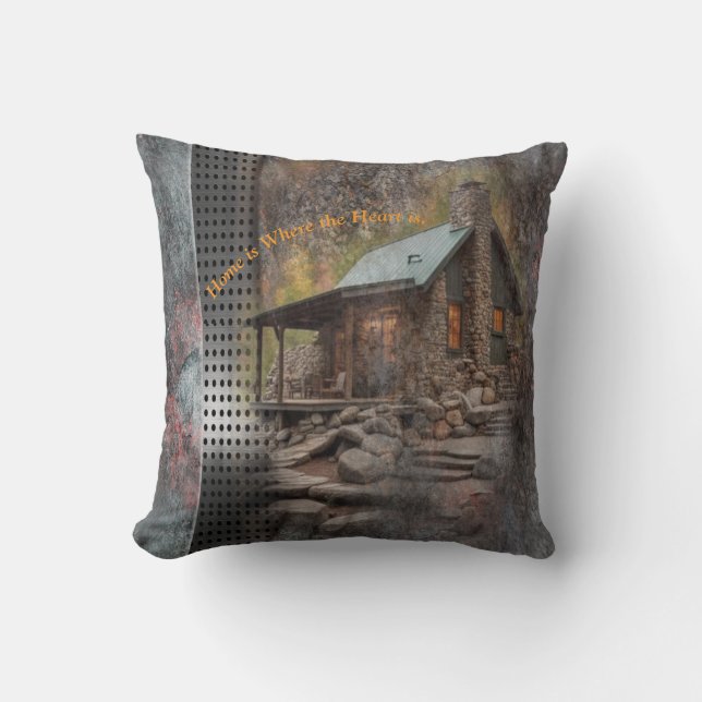 Rustic Family Stone Cabin Cushion (Front)