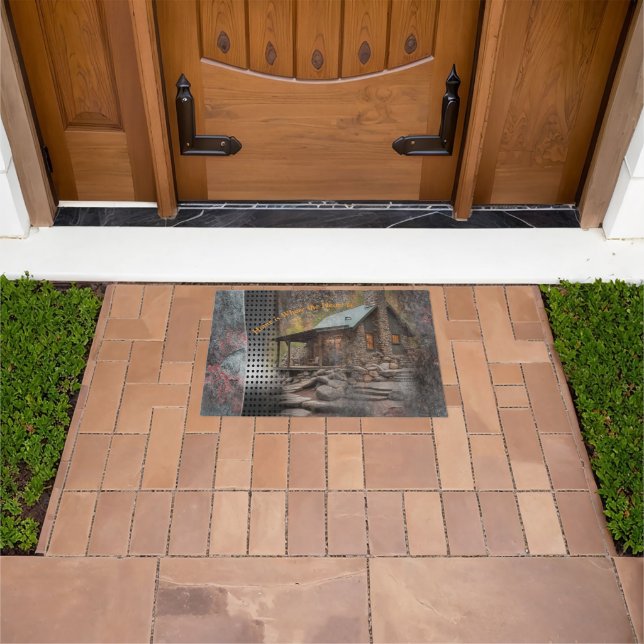 Rustic Family Stone Cabin Doormat (Outdoor)