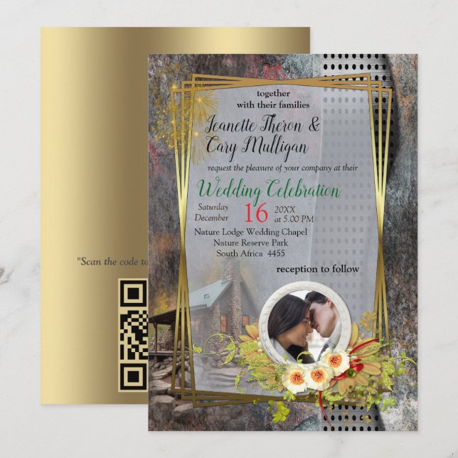 Rustic Family Stone Cabin Invitation (Front/Back)