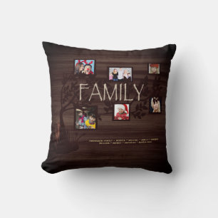 Rustic FAMILY TREE PHOTO COLLAGE Buffalo Plaid 2 Cushion