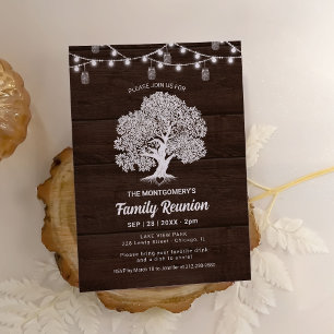 Rustic Family Tree String Lights Barbecue Reunion Invitation