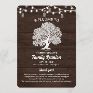 Rustic Family Tree String Lights Reunion Program Invitation