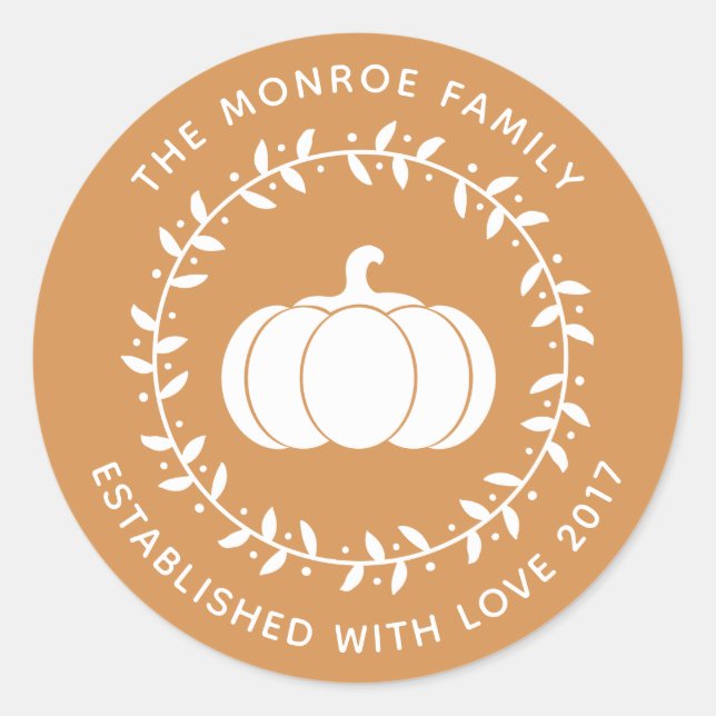 Rustic Family White Pumpkin & Wreath Classic Round Sticker (Front)