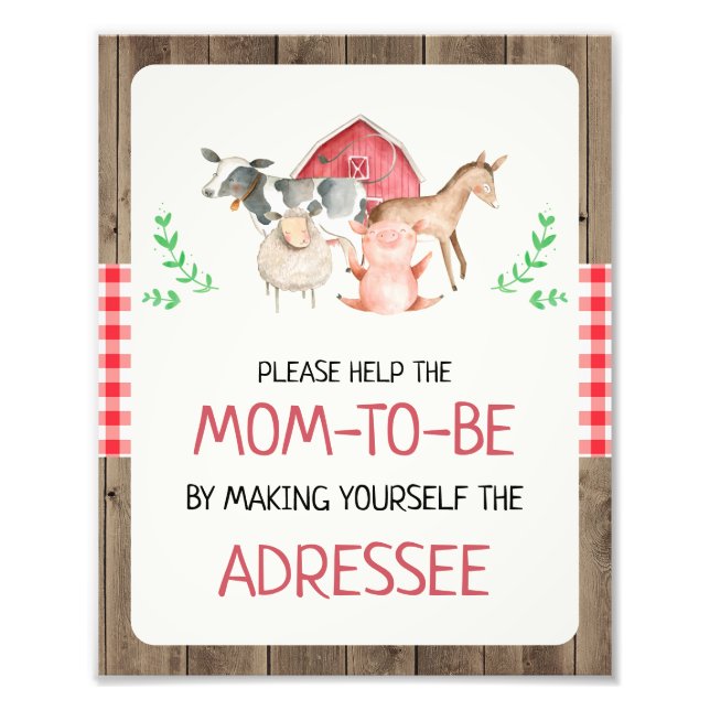 Rustic Farm Adressee Baby Shower Sign (Front)