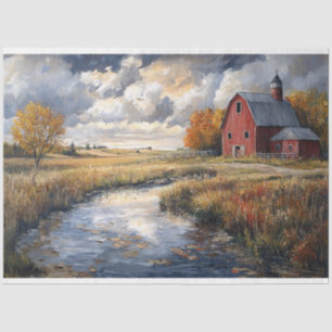 Rustic Farm and Stream Landscape Decoupage Tissue Paper