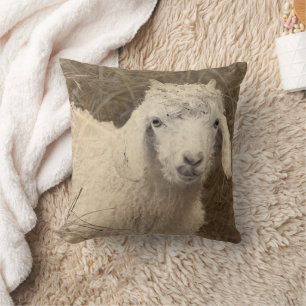 Rustic Farm Animal Angora Goat Kid Cushion