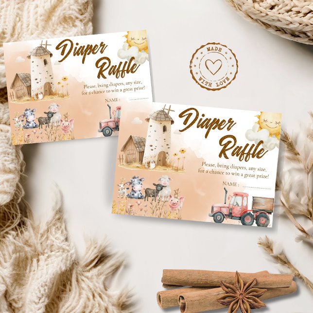 Rustic Farm Animal Baby Shower Diaper Raffle Card (Creator Uploaded)