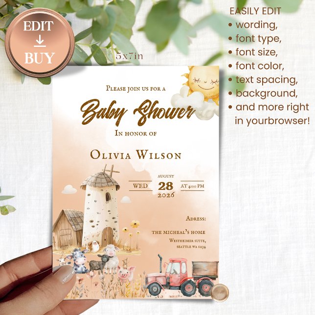 Rustic Farm Animal Baby Shower Invitation (Creator Uploaded)