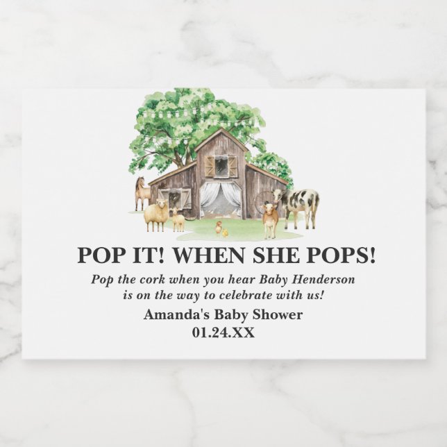 Rustic Farm Animal Baby Shower  Sparkling Wine Label (Single Label)