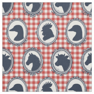 Rustic Farm Animal Barnyard Check - Red Navy Fabric
