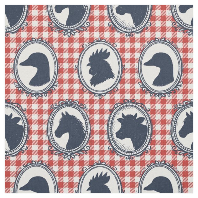 Rustic Farm Animal Barnyard Check - Red Navy Fabric (Swatch)