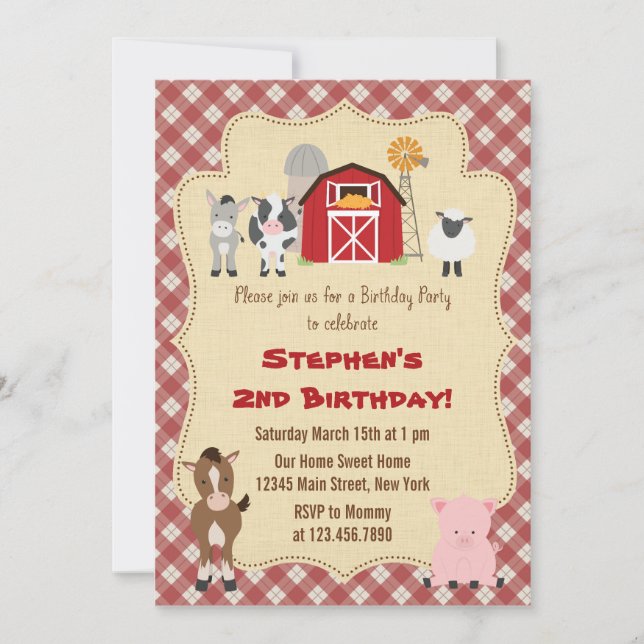 Rustic Farm Animal Birthday Party Invitation (Front)