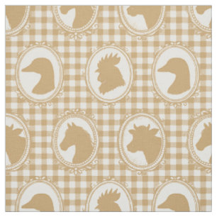 Rustic Farm Animal Silhouette Barnyard Khaki Check Fabric