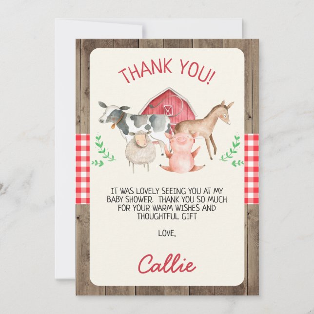 Rustic Farm Animals Baby Shower Card (Front)