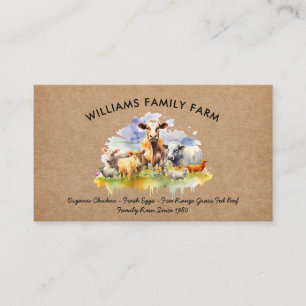 Rustic Farm Animals Cow Pig Chicken Watercolor Business Card