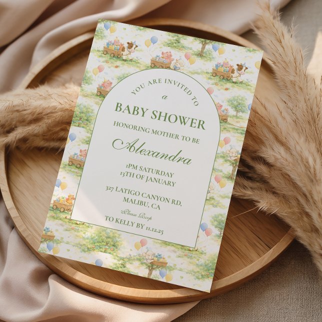 Rustic Farm Animals Pastel Baby Shower Invitation (Creator Uploaded)