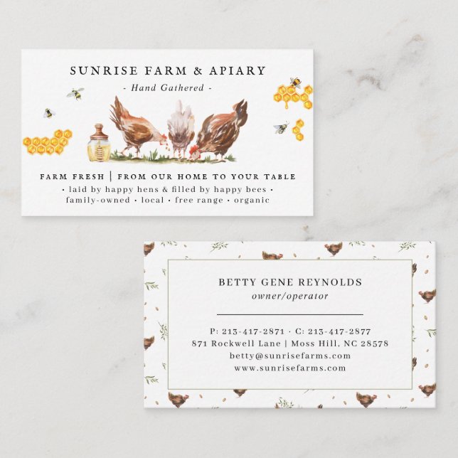 Rustic Farm & Apiary | Free Range Eggs & Honey Business Card (Front/Back)