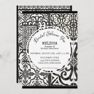 Rustic Farm Barn Tile Black White Bridal Shower Invitation