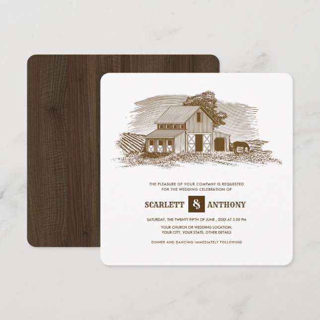 Rustic | Farm | Barn Wood Wedding Invitations (Front/Back)