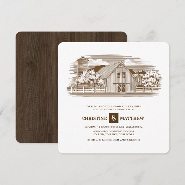 Rustic | Farm | Barn Wood Wedding Invitations (Front/Back)