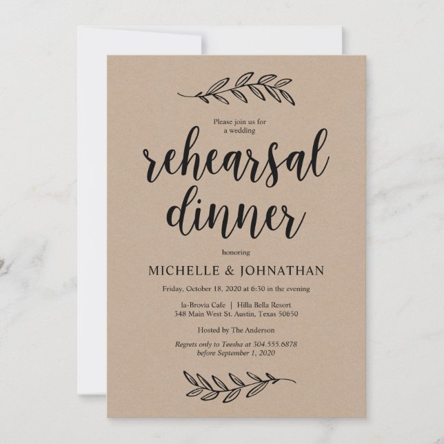 Rustic Farm Brown Kraft, Rehearsal Dinner Invitation (Front)