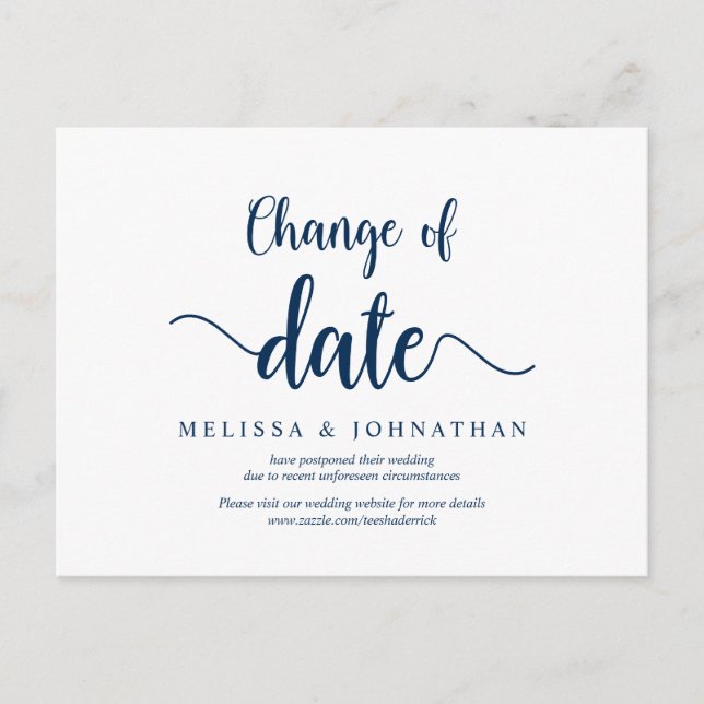 Rustic Farm, Change of Date, Navy Blue, Postponed Postcard (Front)