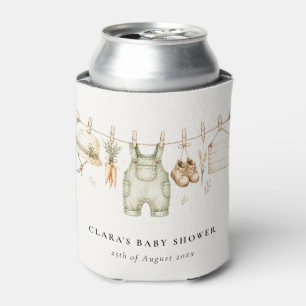 Rustic Farm Clothesline Watercolor Baby Shower Can Cooler