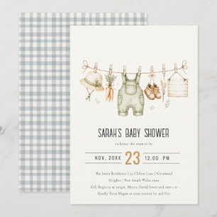 Rustic Farm Clothesline Watercolor Baby Shower Invitation