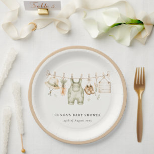 Rustic Farm Clothesline Watercolor Baby Shower Paper Plate