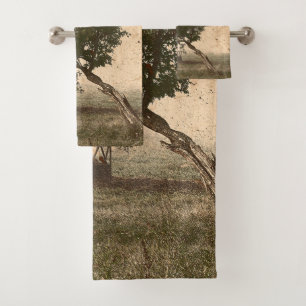 Rustic Farm Country Beige Vintage Antique Tree Bath Towel Set