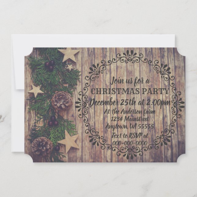 Rustic Farm Country Farmhouse Christmas Day Dinner Invitation (Front)
