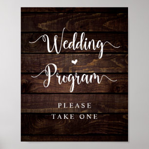 Rustic Farm Country Wood, Black, Wedding Program Poster