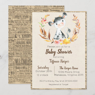 Rustic Farm Cow Baby Shower Invitation
