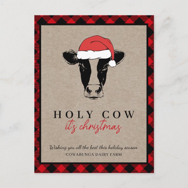 Rustic Farm Cow Christmas Card  (Front)
