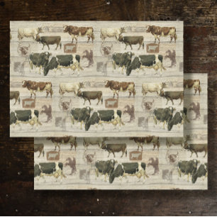 Rustic Farm Cow Wooden Farmhouse Pattern Decoupage Tissue Paper